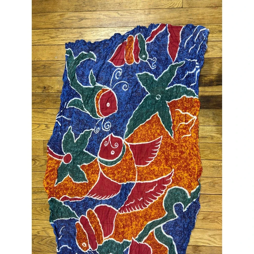 Batik Colorful‎ Fish & Floral Print Crinkle Scarf Wrap Shawl